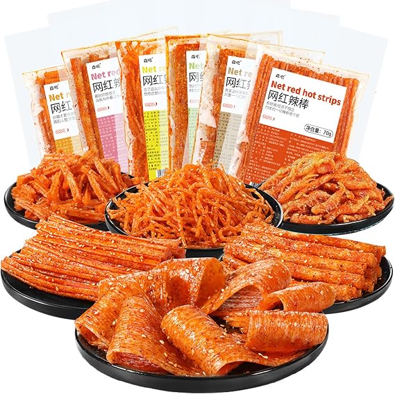 Spicy Strips,Latiao,6 Packs Chinese Spicy Sticks,Chinese Classic Piquancy Leisure Latiao Snack Individual Package(2.4 ounces per pack)