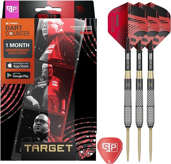 Target Darts Stephen Bunting G5 Void Steel Tip Swiss Point Darts, 18G/22G/23G/25G | 95% Tungsten Dart Set, Player Edition Black & Gold, Pro Grip Shafts & No.2 Flights, Including SP Tool
