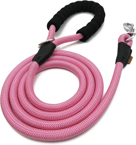 Dog Leash, Braided Rope Traction Walking Training Lead for Medium/Large Dogs ((1/2") x 6FT, Pink)