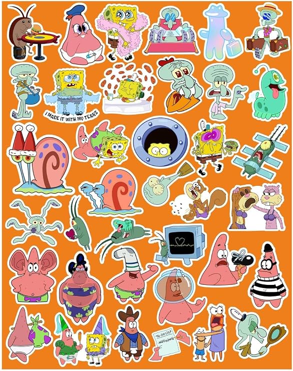 Sünger Bob Kare Şort Seri 3 Sticker Telefon Laptop Notebook Tablet Defter Matara Stiker Etiket