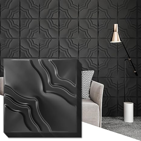 Art3dwallpanels 3D Wall Panels, 33 Pack, 12x12 Inch, Black