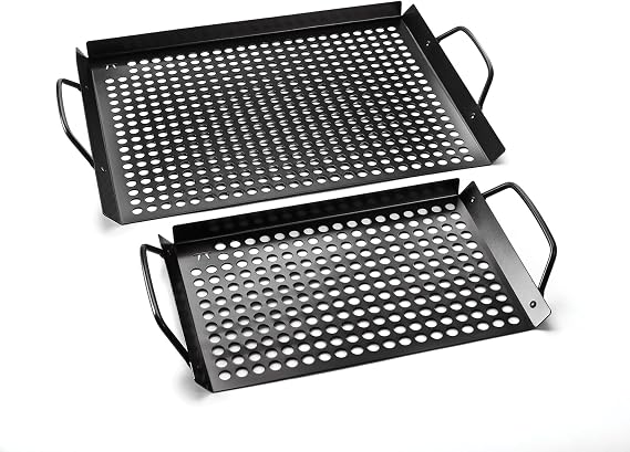 Outset 76452 Non-Stick Grilling and Bbq Grid, 7" x 11", 14" x 11", Set of 2 Black