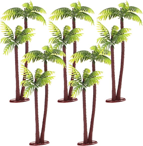 5pcs Mini Palm Tree Figurines - Green Artificial Coconut Tree Plastic Fake Palm for Tropical Diorama Fairy Garden Decor, Cake Topper Decoration & Hawaii Indoor/Outdoor Banquet Ornament