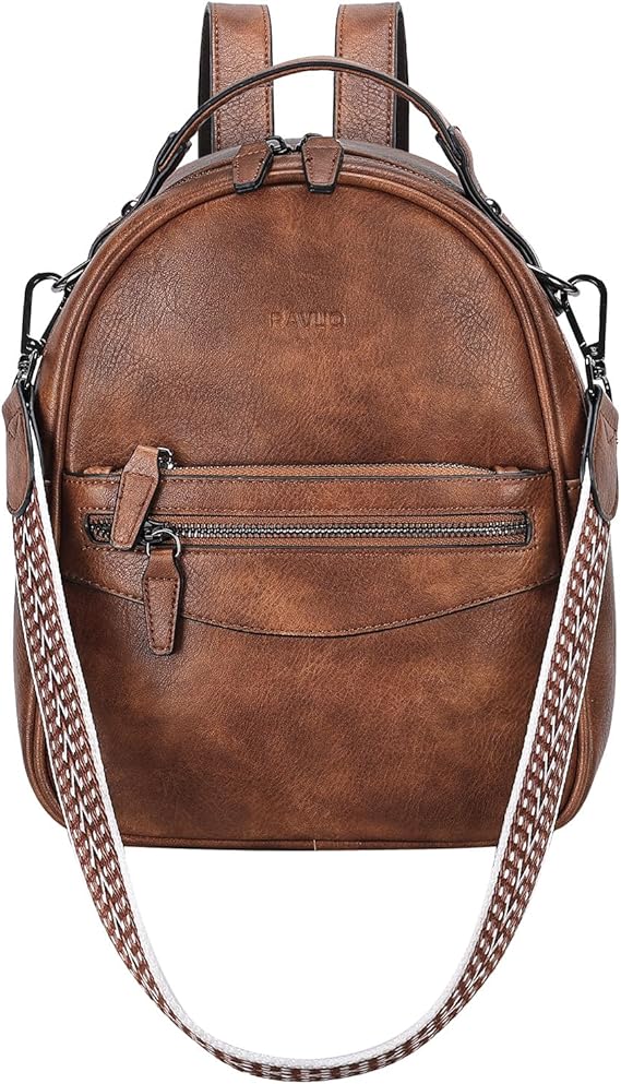RAVUO Mini Backpack for Women,Convertible Faux Leather Rucksack Bag,Brown