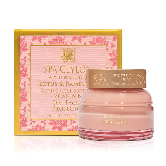 SPA CEYLON Lotus & Rambutan Day Facial Protector | Daily Facial Moisturizer | Sunscreen | Hydrating Face Sunscreen Moisturizer | For Sensitive Skin | 50g