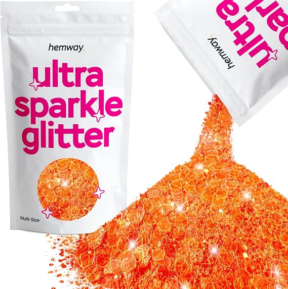 Hemway Ultra Sparkle Glitter Fluorescent Peach Orange 100g Multi Size