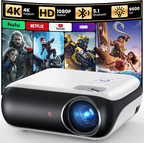 HAPPRUN Projector 4K Native 1080P Projector with Bluetooth 5.1 & Hi‑Fi