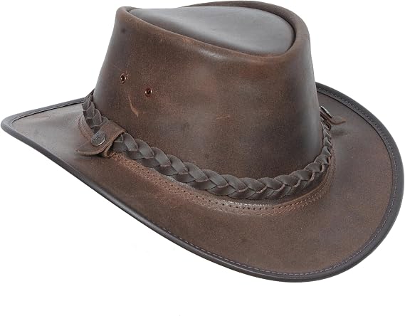Original Australian Bush Leather Hat Brown Real Leather Cowboy Style Leather Hat