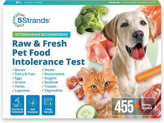 5Strands Raw & Fresh Pet Food Intolerance Test, 400 Items Tested | At-home fur analysis for dogs & cats. Pinpoints raw & fresh ingredient triggers behind digestive issues. Results in 4 days.