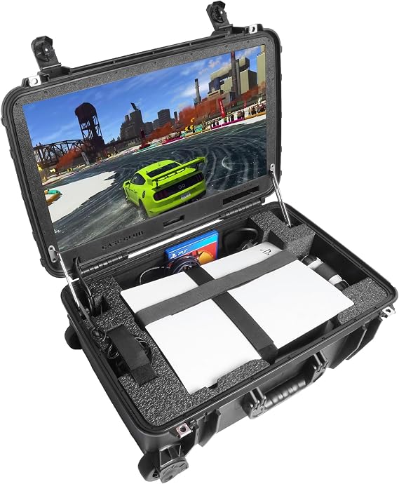 Case Club 4K Gaming Station Fits PS5.  with Built-in 24" 4K Monitor, Cooling Fans, Speakers. Fits Playstation 5 (Gen 1 Disc or Digital), Controllers, Games