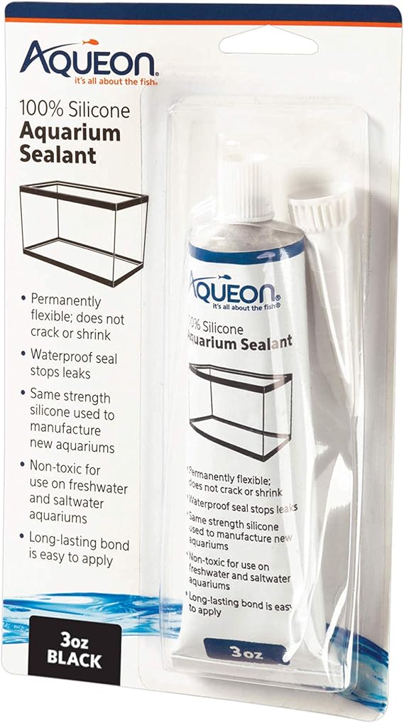Aqueon Aquarium Silicone Sealant, Black, 3 Ounces | Aquarium safe silicone, waterproof seal stops leaks; permanently flexible, won't crack or shrink