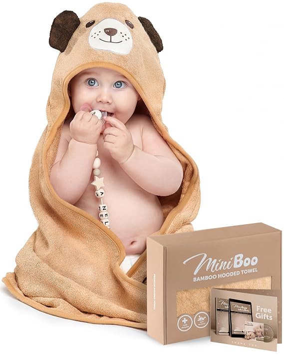 MINIBOO Hooded Baby Towels for Newborn & Toddler - Super Soft Baby Bath Towels with Hood, Highly Absorbent Viscose Made from Bamboo Hooded Towel for Boys, Girls, Newborn Essentials