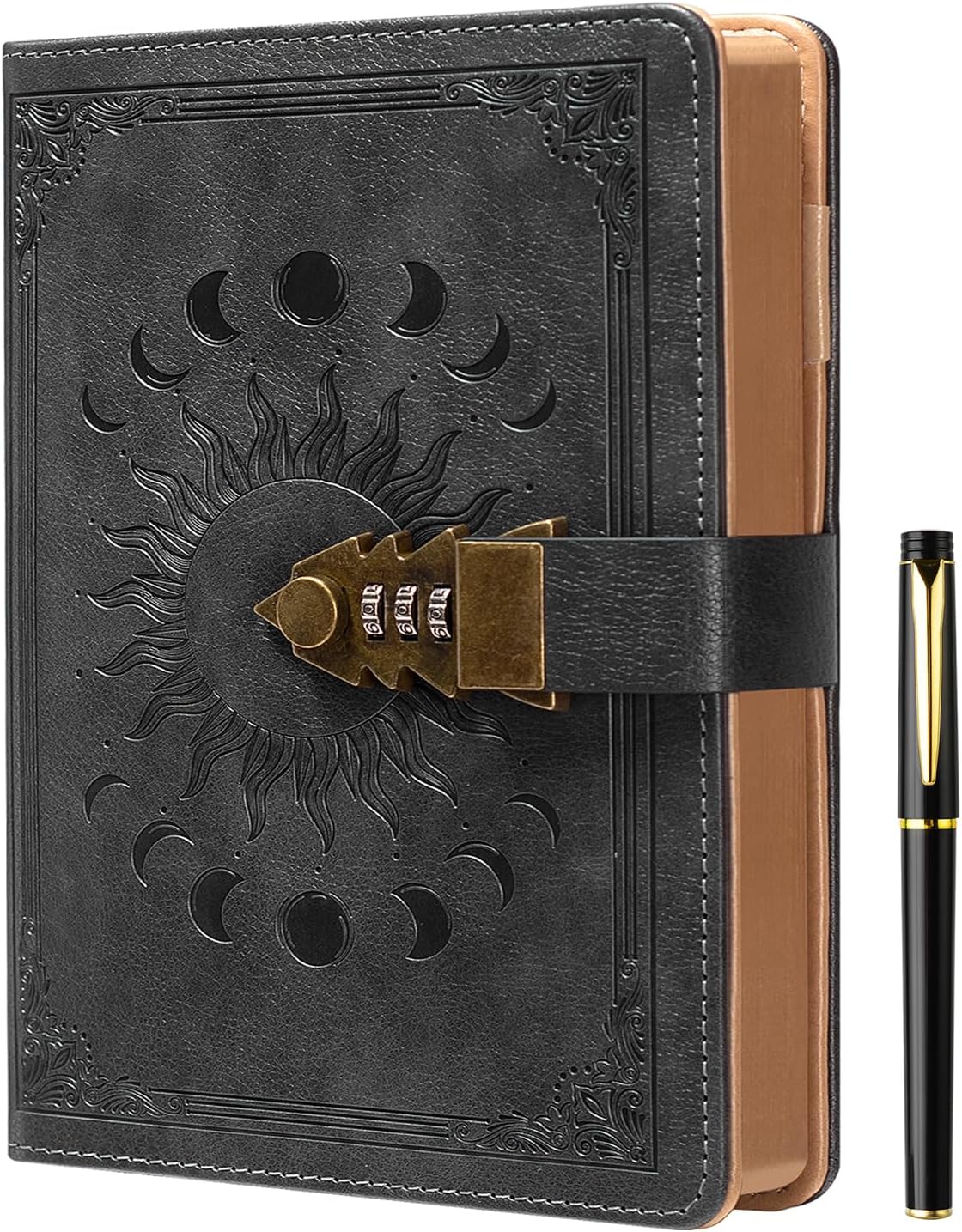 ZXHQ Lock Diary with Pen, A5 Ruled 240 Pages PU Leather Journal with Lock, Refillable Hardcover journals for Writing Personal Planner Organizer for Men and Women, Size A5(8.5 × 5.9 Inch) Dark Grey