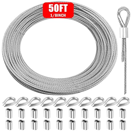 Metal Wire 1/8 Inch Galvanized Carbon Steel Aircraft Cable 7x7 50FT