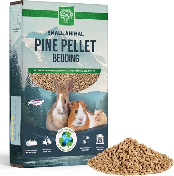 Small Pet Select Pine Pellet Bedding for Rabbits & Guinea Pigs, 8 lb | Absorbent Odor Control, Made in USA, Low Dust, Biodegradable, For Hamsters, Bunnies, Chinchillas & Small Pets
