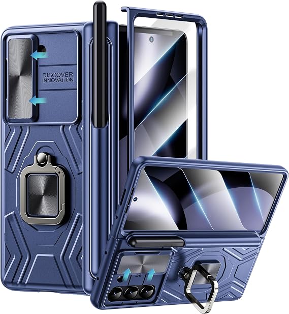 WSKEN for Samsung Galaxy Z Fold 5 Case with S Pen Holder [Hinge Protection][Slide Camera Cover][360Ring Magnetic Stand][Built-in Screen Protector] Heavy Duty Protective Phone Cover 2023,Blue