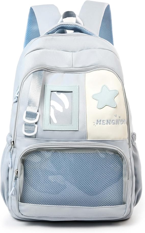 Star Accent Ita Backpack with Pin Display Mesh, Ita Bag for Women, Large Capacity Cotton-Polyester Pin Trading Backpack, Matte Texture Display Bag for Modern Hobbyists (Blue)