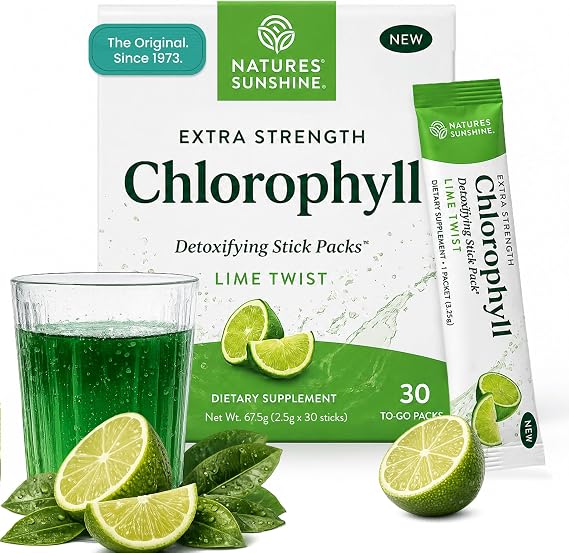 Nature's Sunshine Chlorophyll Stick Packs: Supercharge Your Detox and Boost Gut Health in Convenient, Delicious Stick Packs (Lime Twist)