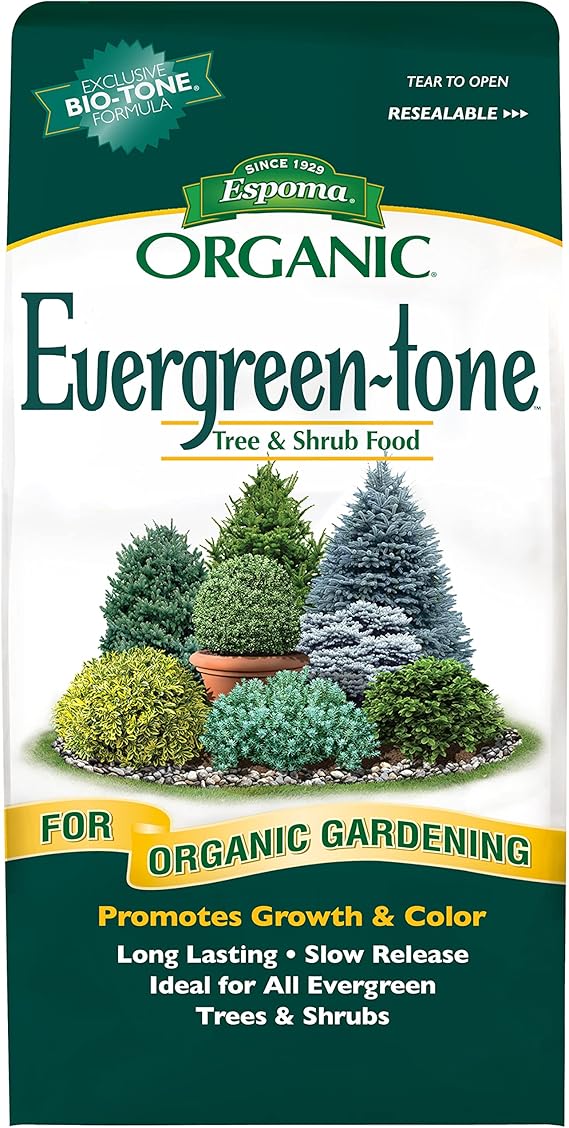 Espoma Organic Evergreen-Tone 4-3-4 Natural & Organic Fertilizer and Plant Food for Evergreen Trees & Shrubs. 8 lb. Bag. Use for Planting & Feeding to Promote Optimum Growth
