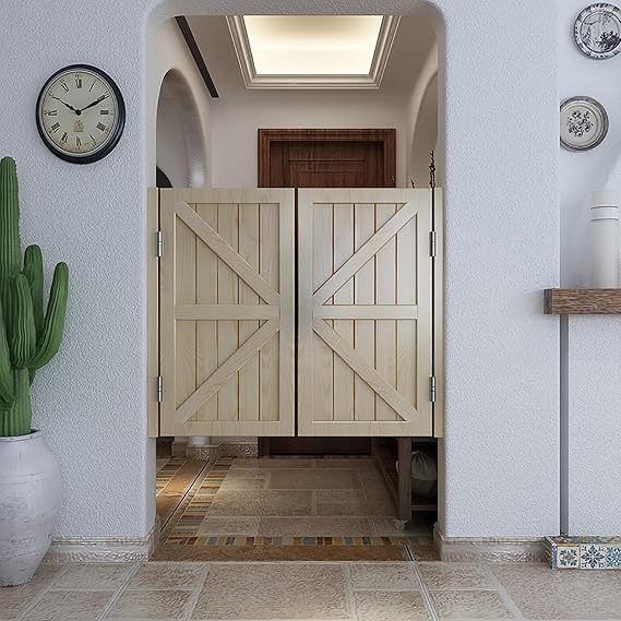 Saloon Doors Swinging Doors Solid Wood Cafe Doors Half-Door Stable and Durable Interior Dutch Door for Bar Porch Entrance Kitchen Bathroom Corridor Cafe Interior Decoration(Wood,100x90cm)