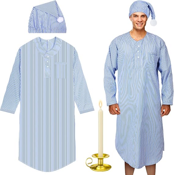 Toulite 4 Pcs Christmas Men's Pajama Set Nightshirt Sleeping Cap Candle Holder Candle Nightgown Gown Costume for Xmas Holiday(Medium)