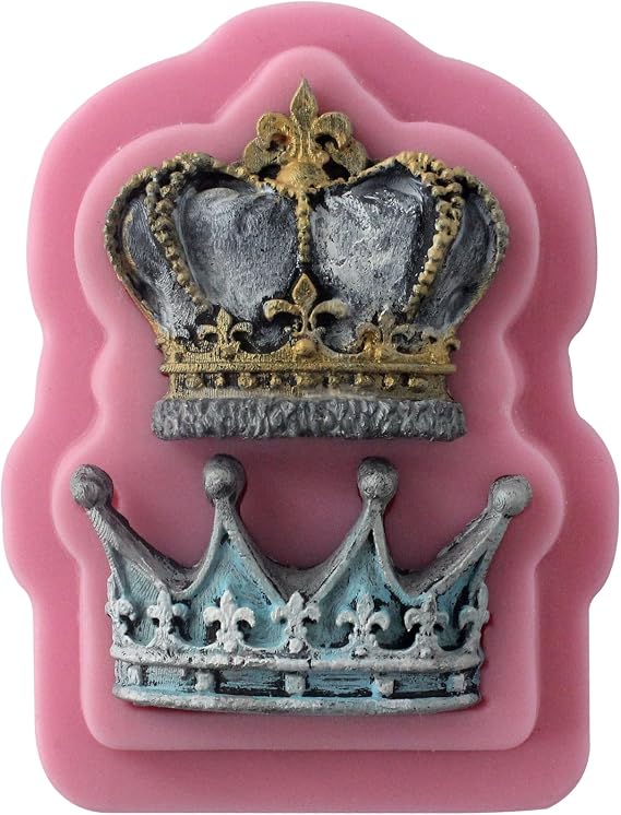Funshowcase 2 Cavity Royal Crown Fondant Candy Silicone Mold for Sugarcraft, Cake Decoration, Cupcake Topper, Chocolate, Pastry, Cookie Decor, Jewelry, Polymer Clay, Epoxy Resin, Crafting Projects