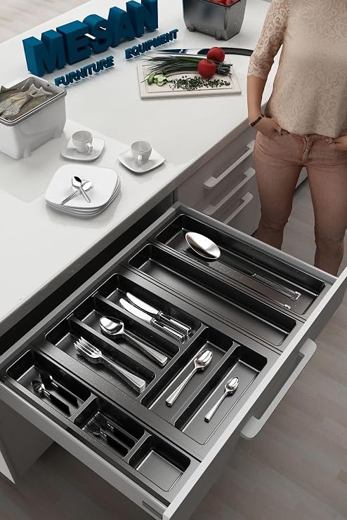 tify Mutfak Çekmece Içi Düzenleyici, Kaşıklık 64Cm X 48Cm Yanlar Ve Boydan 4Cm Kesilebilir, Antrasit