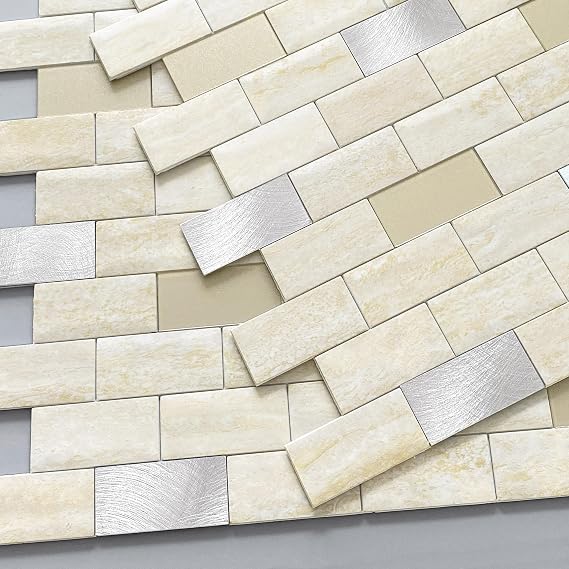 BeNice Peel and Stick Backsplash Tile for Kitchen Bathroom Self Adhesive Mosaic Wall Stickers Brick Waterproof(10tiles,Beige)
