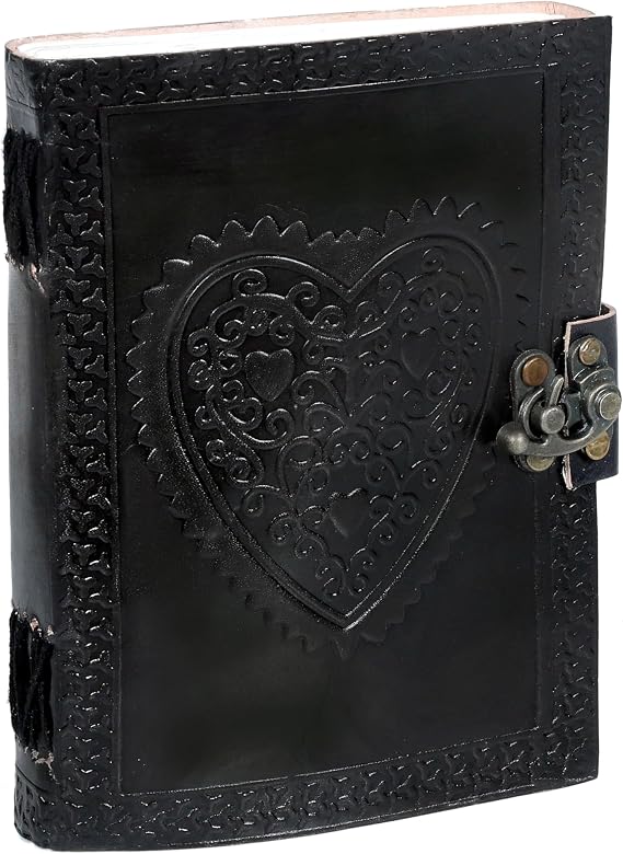 cuero Large Vintage Heart Embossed Black Uncut Paper Leather Journal/Instagram Photo Album