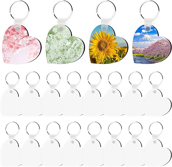 20 Set Double Sided Sublimation Keychain Blanks Bulk with Ring