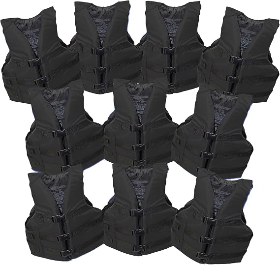 10 Pack Unbranded Life Jacket Paddle Vest; Coast Guard Approved Type III PFD Life Vest Flotation Device; Jet ski, Waterpark, Kayak; Ideal Extra Life Jacket for Pontoon Boat