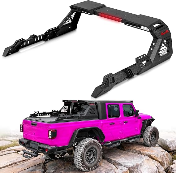 MONOKING Roll Bar for Full Size Truck with Brake Light, Extendable Chase Rack Pickup Sports Bar for 2007-2026 F150 F250 F350 Raptor Lightning Silverado/GMC Sierra/Ram 1500 2500 3500 Tundra Titan