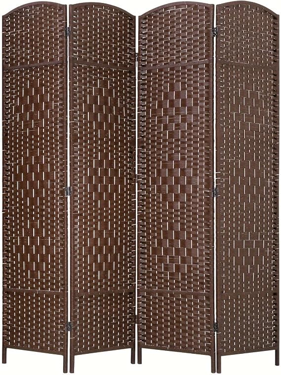 4 Panel Room Divider, 6ft Folding Privacy Screens for Home Bedroom Office, Brown