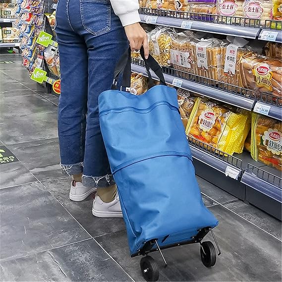 Shopping Trolleys Wheeled Foldable Shopping Bag Cart Double Rolling Wheels Loading Utility Shopping Laundry Grocery Luggage Portable Utility Carts,Shopping Trolleys.(Blue)