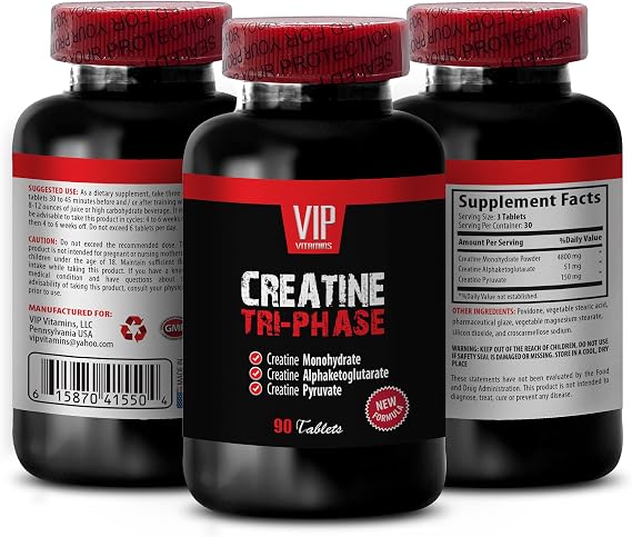 Bodybuilding Supplements for Men - CREATINE TRI-Phase - CREATINE 3X - creatine monohydrate Pills for Muscle gain - creatine unflavored - creatine hcl Pills - Muscle Recovery Supplements 1 Bot 90 Tabs