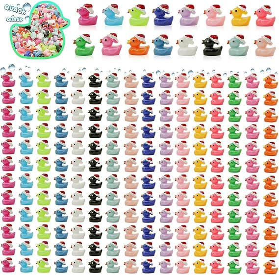 160Pcs Dollhouse Mini Resin Ducks with Hat Tiny Christmas Accessories Miniature Animals Bulk for Dollhouse Decor Micro Fairy Garden Landscape Aquarium Holiday Party Toys DIY Craft Kids Gift