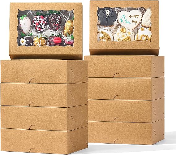50PCS 8x6x2.5 Inch Brown Bakery Boxes with Window, Pastry Box for Chocolate Strawberries, Macarons, Truffles, Perfect for Thanksgiving Day, Mother's Day, Christmas Party Favors & Holiday