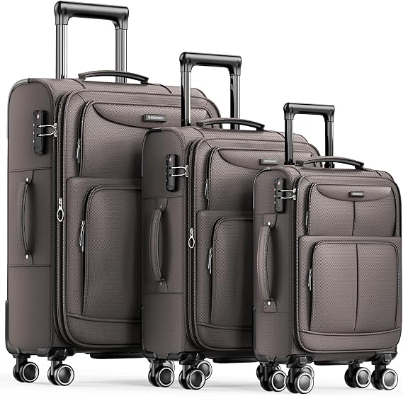 SHOWKOO Luggage Sets 3 Piece Softside Expandable Durable Suitcase Sets