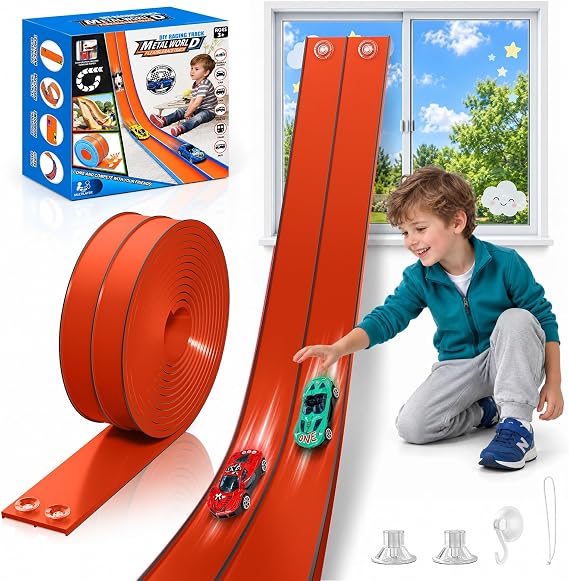 TAEMVV Flexible Race Track for Kids, 15 Ft Dual Car Track Set, Red