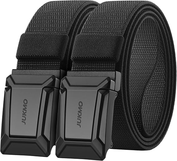 JUKMO 2 Pack Men's Stretch Tactical Belt, 1.5" Nylon Web with Flip Buckle