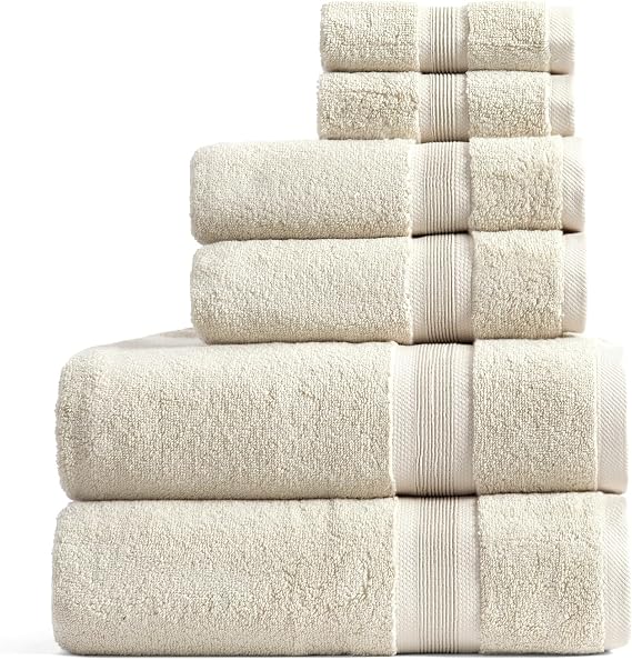 Springtree Home Luxury Bamboo Rayon Bath Towel Set | 6-Piece Set | Sand