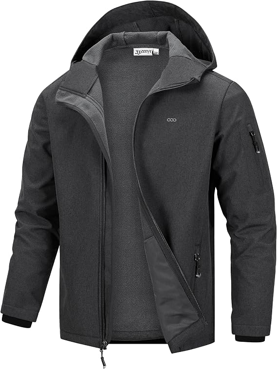 33,000ft Men's Hooded Fleece Lined Rain Shell Jacket Waterproof Lightweight