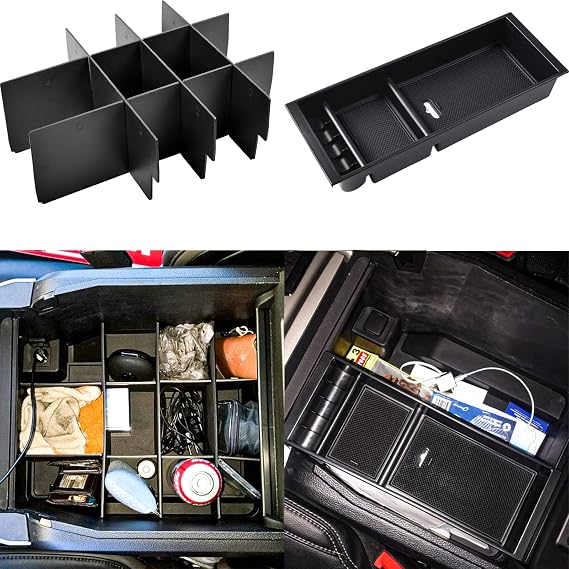 Center Console Organizer Dividers Compatible with 2015-2020 Ford F150 Accessories Black ABS Plastic Armres Insert Secondary Storage, Full Console w/Bucket Seats ONLY