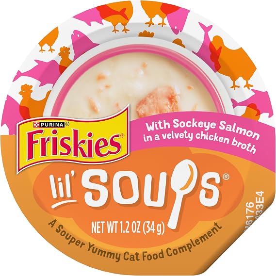 Purina Friskies Lil Soups Cat Food Topper, Salmon, 8 Count, 1.2 oz Cups
