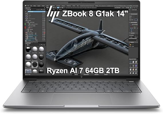 HP ZBook 8 G1ak Laptop,14" FHD+, AMD Ryzen AI 7 PRO 350, 64GB RAM, 2TB SSD