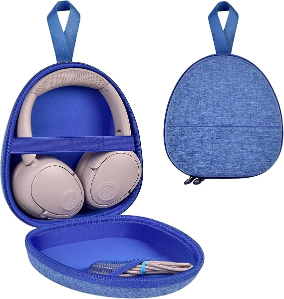 GWCASE Hard Shell Headphone Case with Secure Strap and Cable Pocket, Blue
