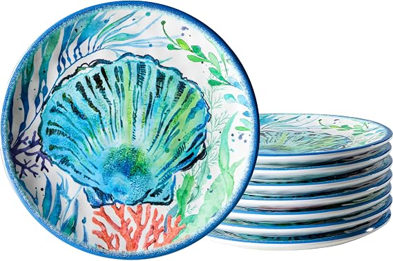 LEHAHA Melamine Appetizer Plates,Set of 8, Small Salad Plate,6 Inch Dessert Plate for Kitchen, Small Serving Dishes Party Plates for Dessert,Snacks, Fruit and Side Dishes,Oceanic Design