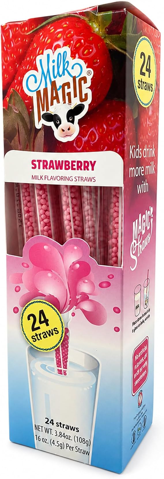 Milk Magic Flavored Milk Straws for Kids, Strawberry, 24 Pack