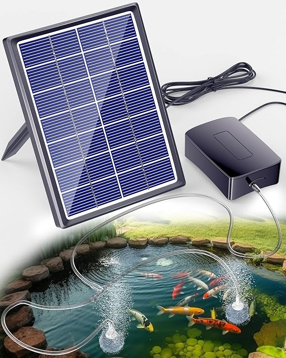 Biling Solar Aerator for Pond with 2200 mAh Battery Backup for Fish Pond | 3 Modes Solar Air Pump All-Day-Night Operation, Solar Powered Pond Aerator Pond Bubbler for Outdoor Fish Tank Aquarium