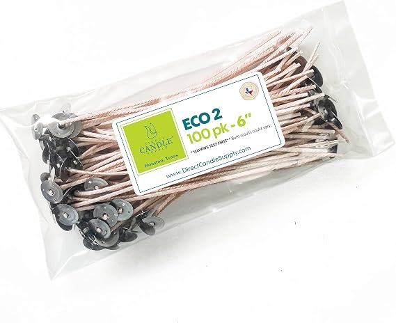 Direct Candle Supply ECO 2 6 Inch Pre Waxed Candle Wicks 100pk